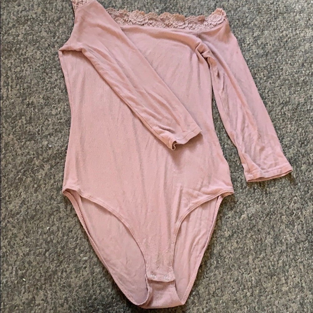Blush pink off the shoulder bodysuit